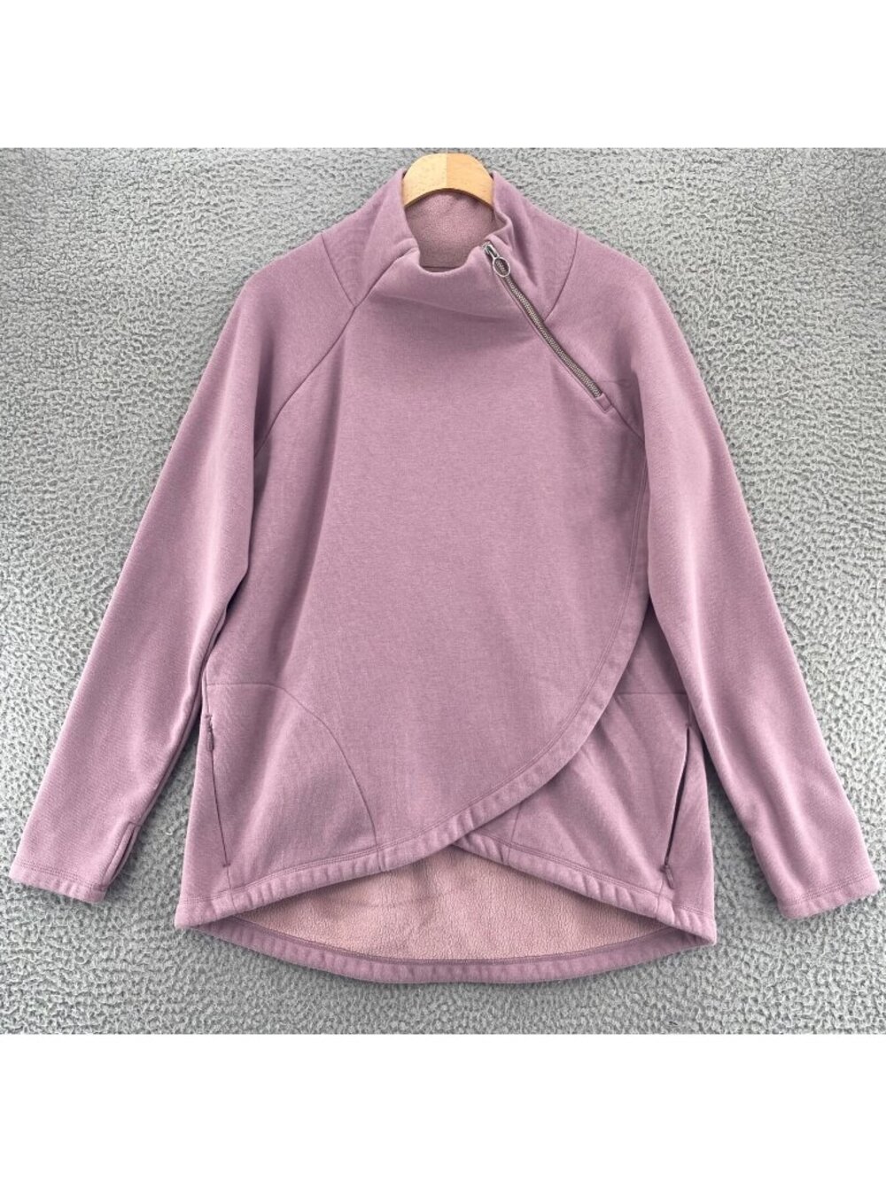 Athleta Sweatshirt Women Medium Asymmetric Mauve Fleece Knit Thumbhole Sleeves*